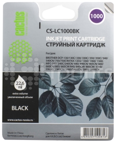 Картридж Cactus CS-LC1000BK Black (черный) для Brother DCP 130C / 330С / MFC-240C / 5460CN (22.6мл)