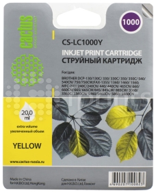 Картридж Cactus CS-LC1000Y Yellow (желтый) для Brother DCP 130C / 330С / MFC-240C / 5460CN (20мл)