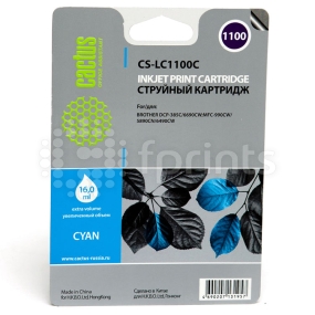 Картридж Cactus CS-LC1100C Cyan (голубой) для Brother DCP-385c / 6690cw / MFC-990 / 5890 / 5895 / 6490 (16мл