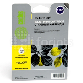 Картридж Cactus CS-LC1100Y Yellow (желтый) для Brother DCP-385c / 6690cw / MFC-990 / 5890 / 5895 / 6490 (16мл)